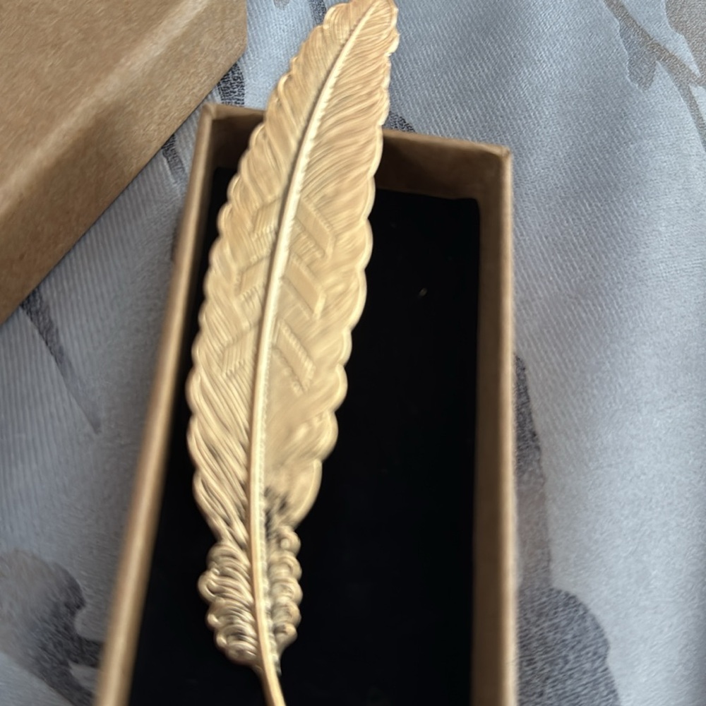 Bookmark Handmade Gold Feather and Butterfly - Picture 2 of 3